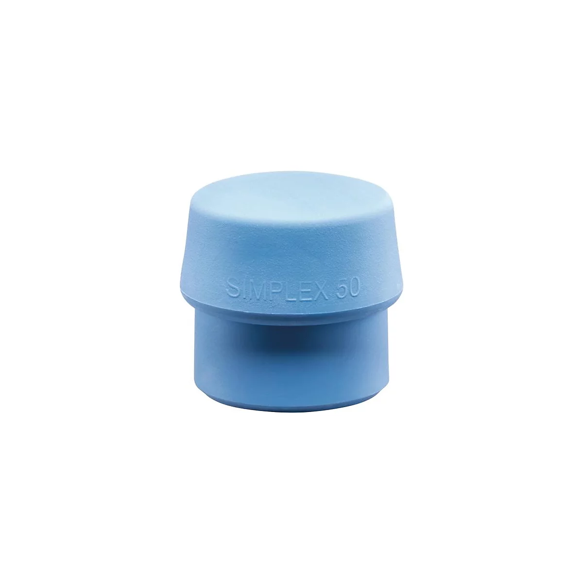 Bouchon en plastique bleu clair en forme de champignon avec l'inscription "SIMPLEX 50".