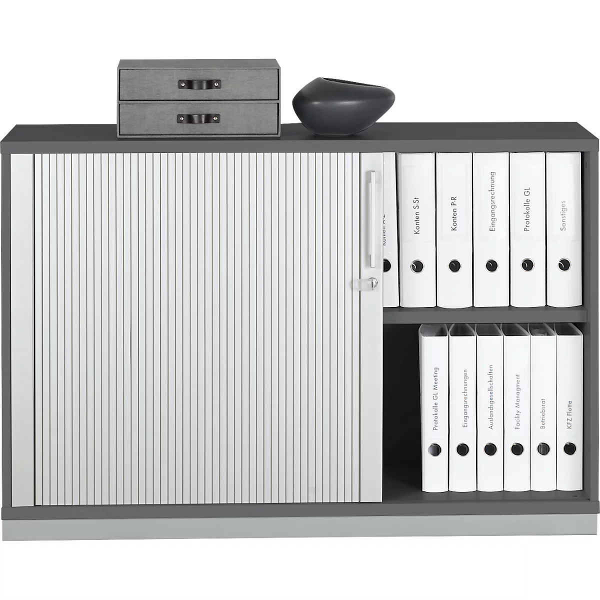Tetris Houten dwarse rolluikkast, 2 OH, afsluitbaar, met sokkel, B 1200 x D 421 x H 800 mm, grafiet