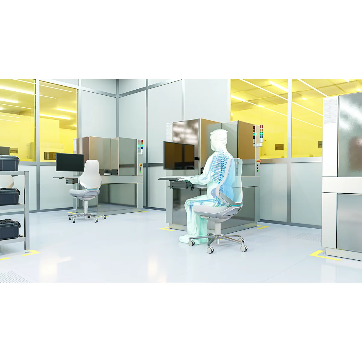 TEXON 2 cleanroom werkstoel Skintec gebroken wit, ESD- &amp; cleanroom conform, met wielen