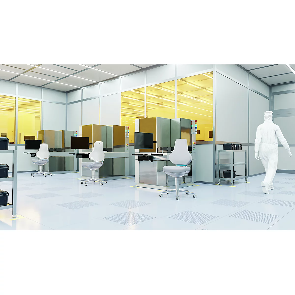 TEXON 2 Reinraum-Arbeitsstuhl Skintec offwhite, ESD- & Reinraum-konform, mit Rollen