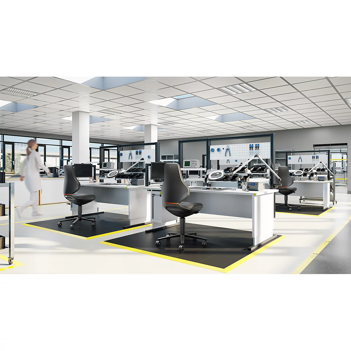 TEXON 2 Siège pivotant ESD pour zones électroniques sensibles, tissu noir, avec roulettes