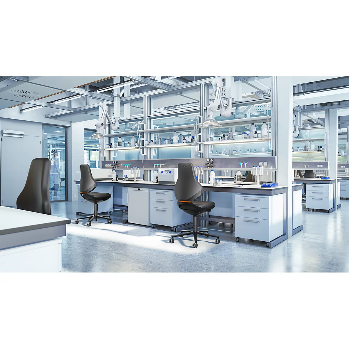 TEXON bureau- en laboratoriumdraaistoel met Supertec stoffering, ergonomisch, zithoogte 570-810 mm
