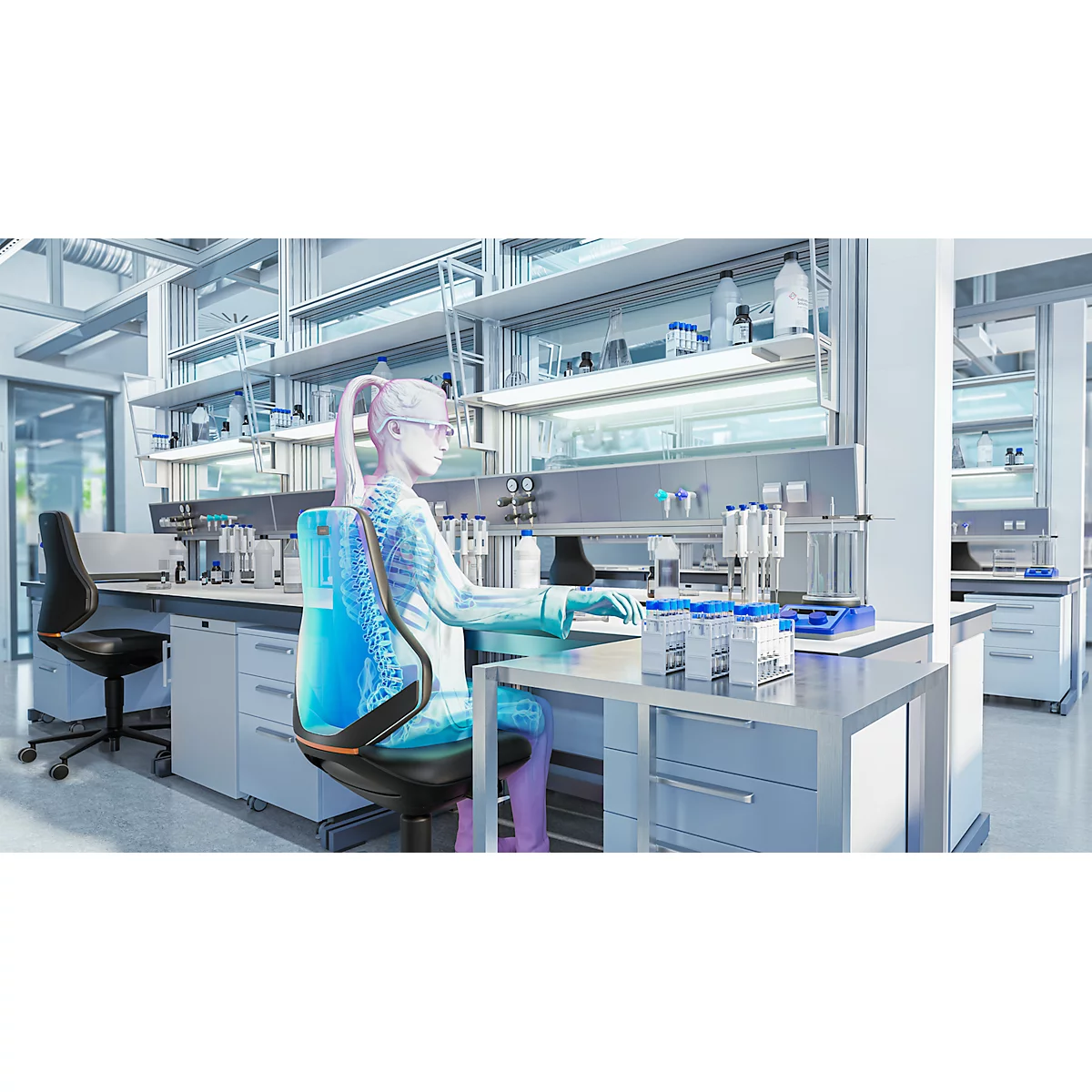 TEXON bureau- en laboratoriumdraaistoel met Supertec stoffering, ergonomisch, zithoogte 570-810 mm