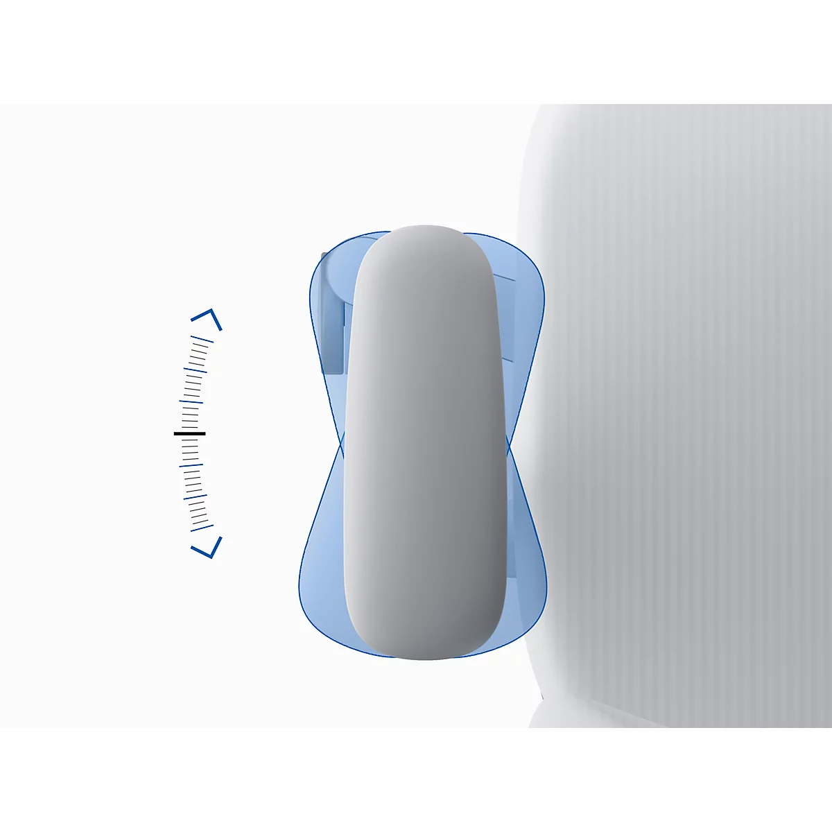 View of a hearing aid in the ear with a blue border and scaling indicator.