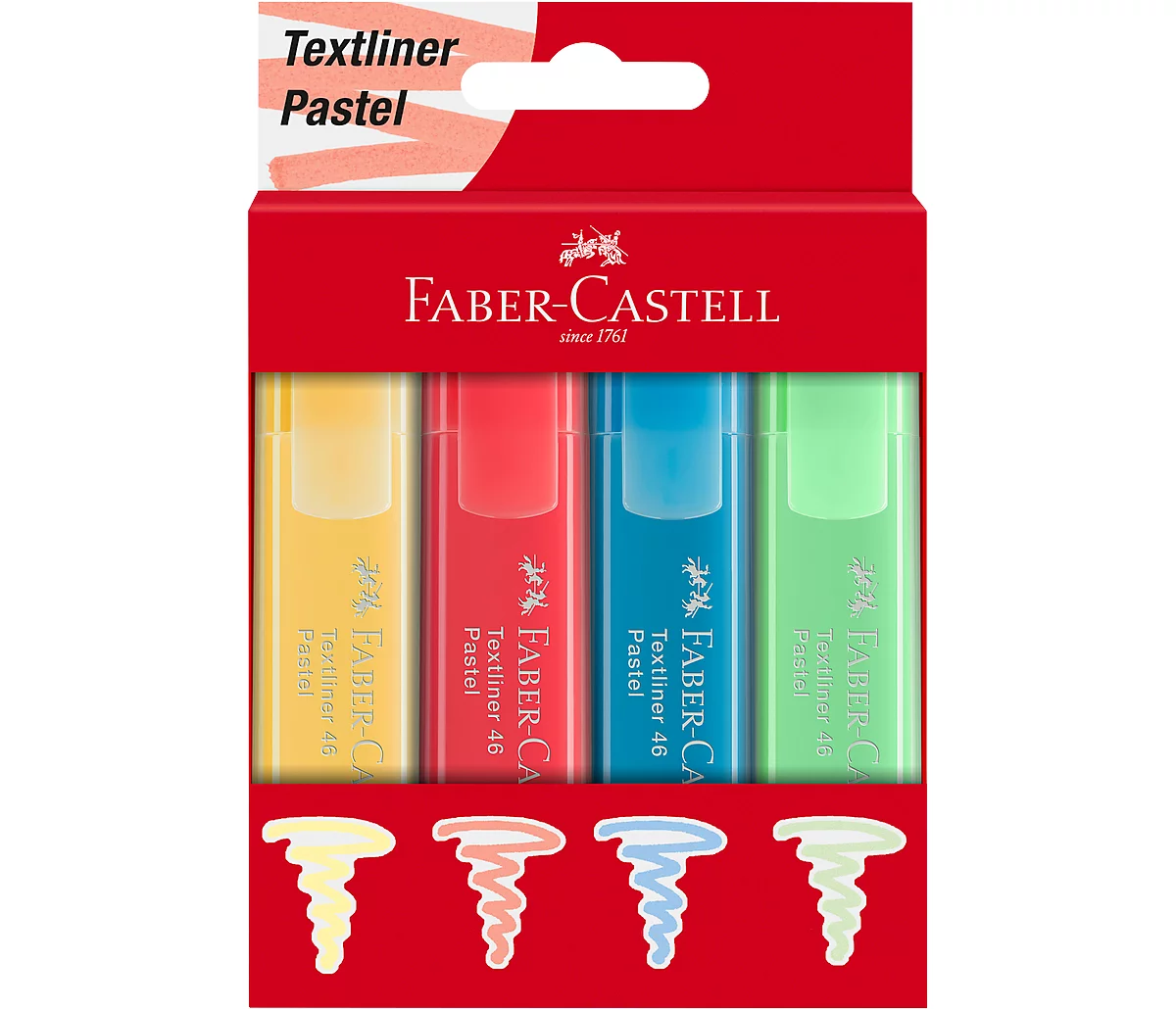 Textliner Faber-Castell, 4-er Etui, vanille, apricot, lichtblau, lichtgrün