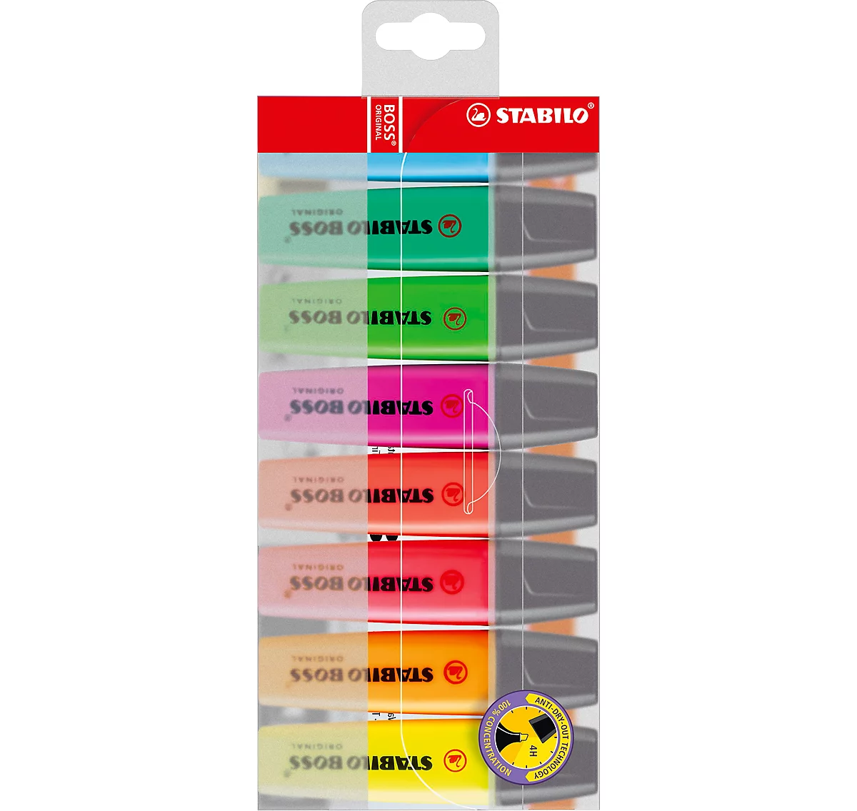 Textmarker STABILO® BOSS Original, Keilspitze, lichtbeständig, schnell trocknend, farbsortiert, 8 Stück