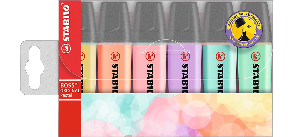 Textmarker Stabilo® Boss Original, Pastelltöne, Keilspitze, lichtbeständig, schnell trocknend, 6er-Etui