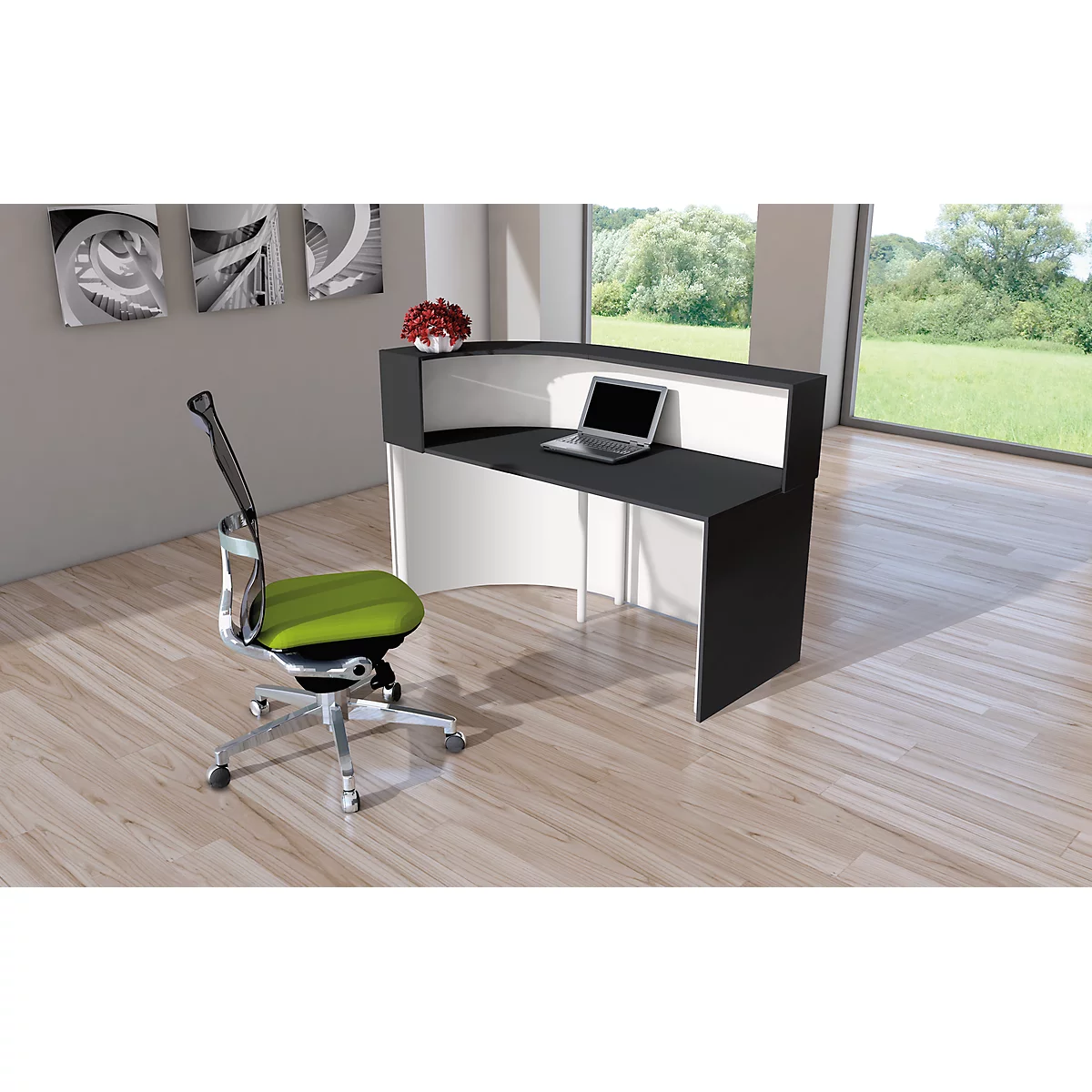 Theke Cento 1, bestehend aus 90 Grad Eckelement und gerader Theke, Breite 1800 mm