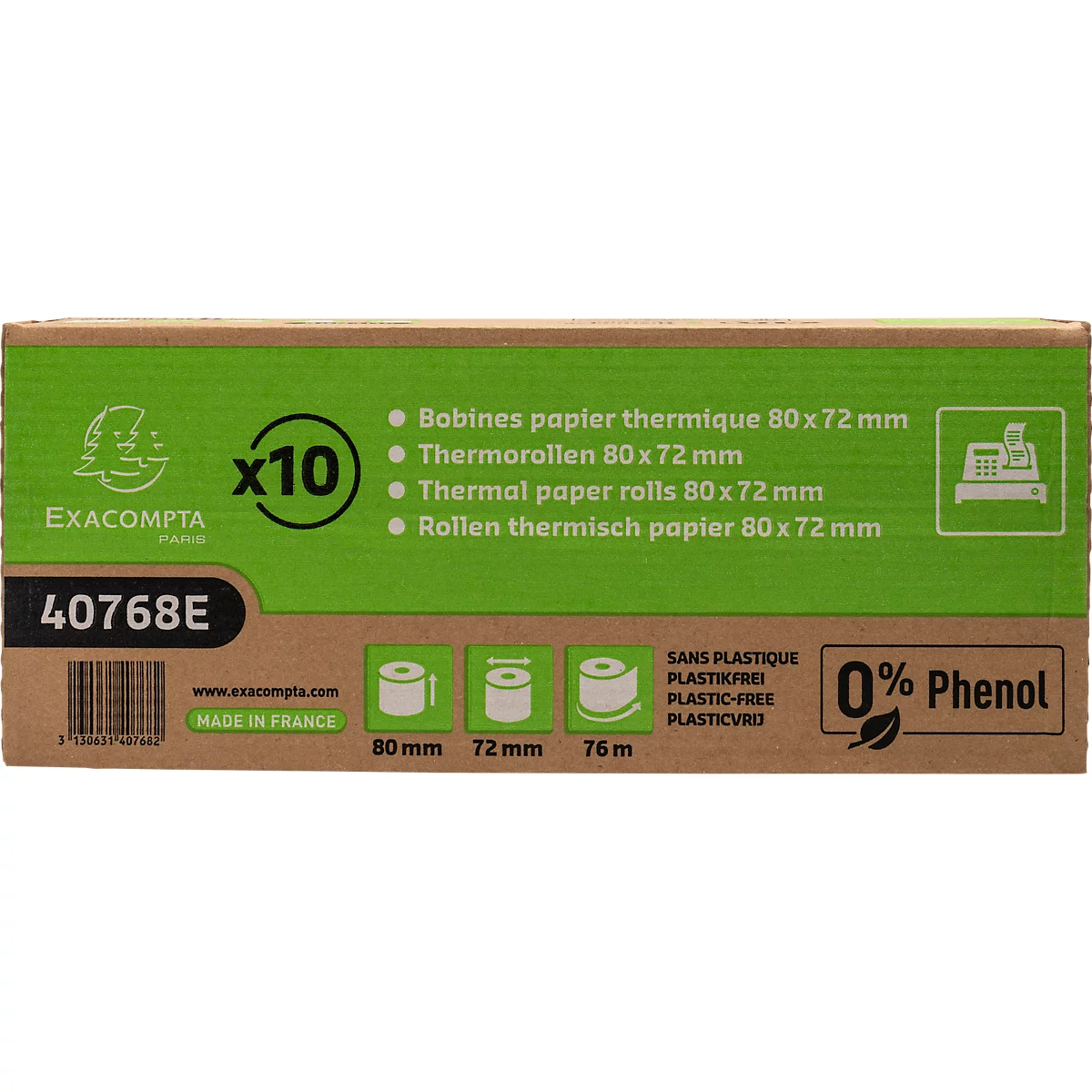 Thermische rol Exacompta 40768E, voor kassa's &amp; weegschalen, 48 g/m², L 76 m x B 80 mm, FSC® papier, wit, 10 rollen