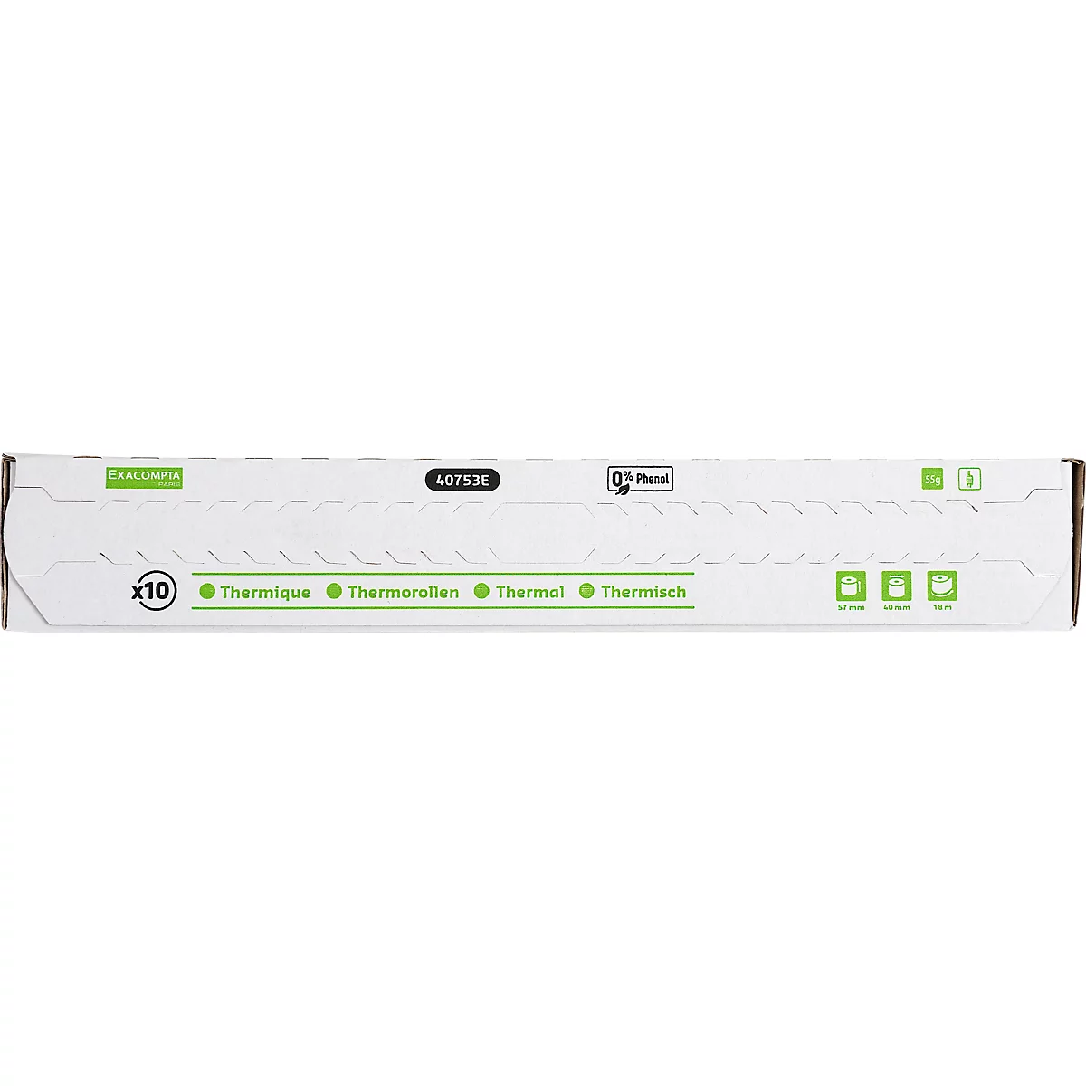 Thermische rol Exacompta, bedrukt aan achterzijde, 1-laags, 55 g/m², L 18 m x B 57 mm, Ø 40 mm, 10 rollen, wit