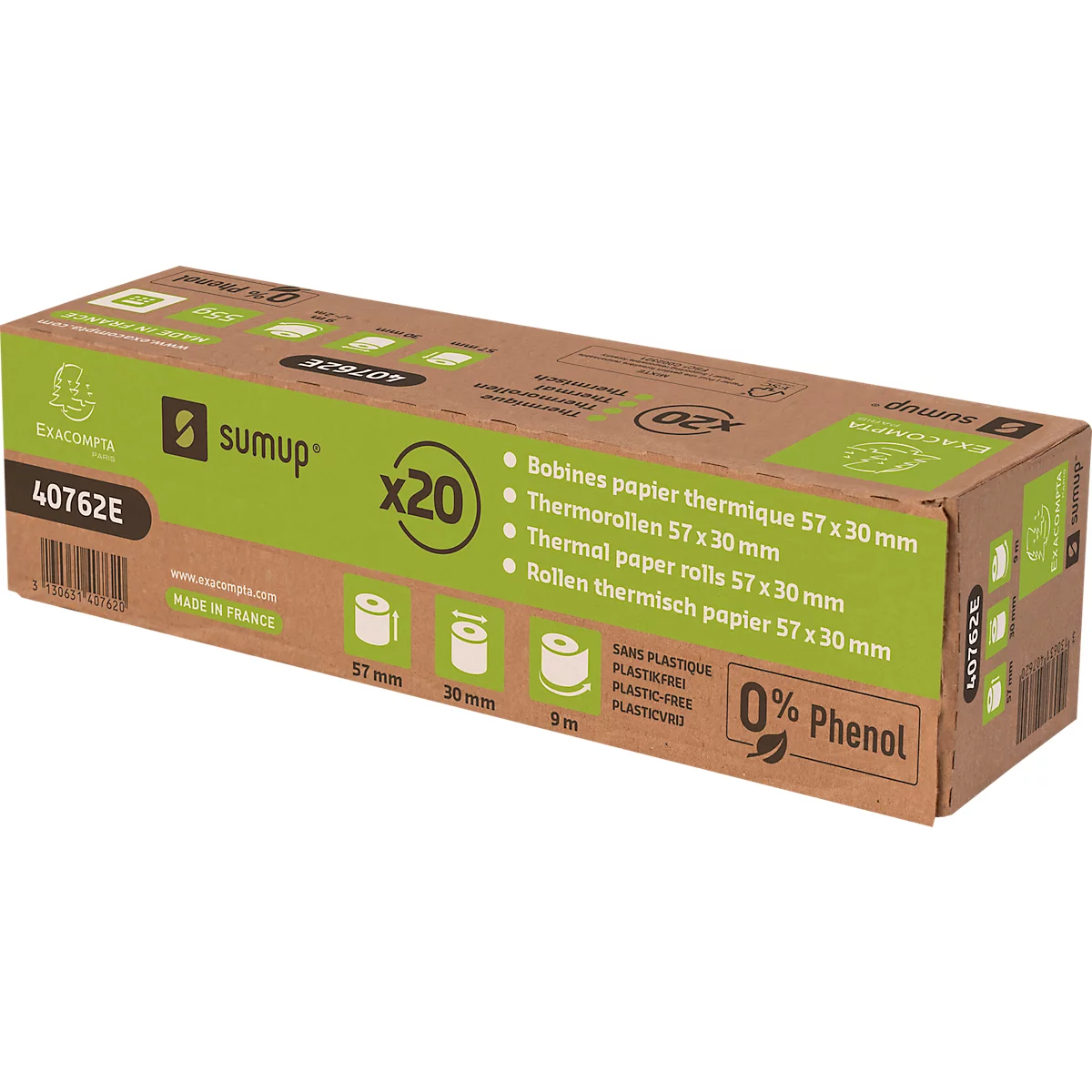Thermische rol Exacompta SumUp® 40762E, voor SumUp® betaalterminals met printer, L 9 m x B 57 mm, FSC® papier, wit, 20 stuks