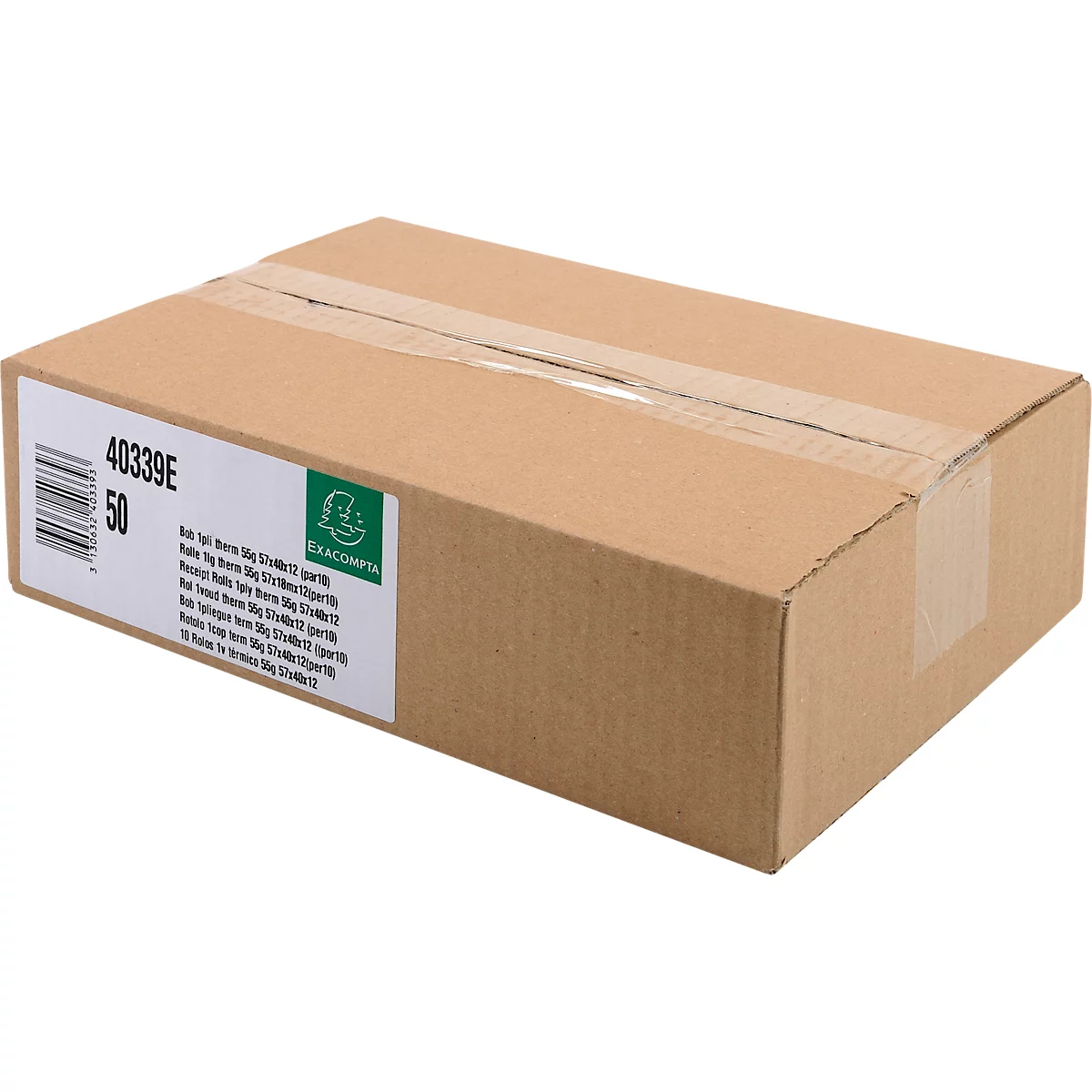 Thermische rol Exacompta, voor kaartbetalingen, 1-laags, BPA-vrij, FSC-gecertificeerd, 55 g/m², L 18 m x B 57 mm, Ø 40 mm, 10 rollen, wit