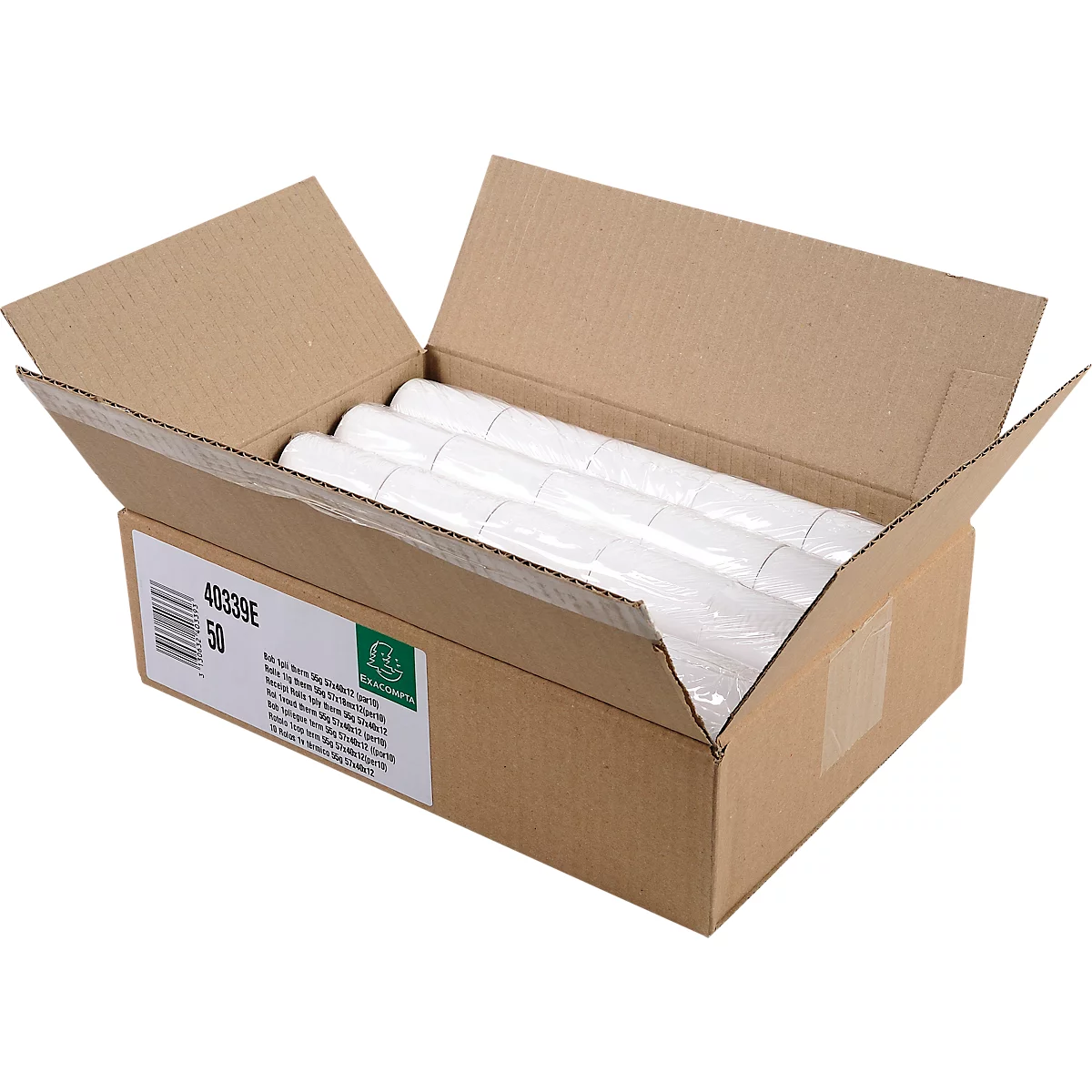 Thermische rol Exacompta, voor kaartbetalingen, 1-laags, BPA-vrij, FSC-gecertificeerd, 55 g/m², L 18 m x B 57 mm, Ø 40 mm, 10 rollen, wit