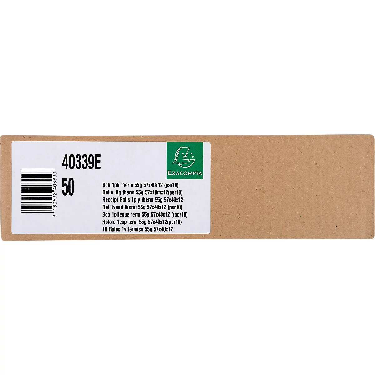 Thermische rol Exacompta, voor kaartbetalingen, 1-laags, BPA-vrij, FSC-gecertificeerd, 55 g/m², L 18 m x B 57 mm, Ø 40 mm, 10 rollen, wit
