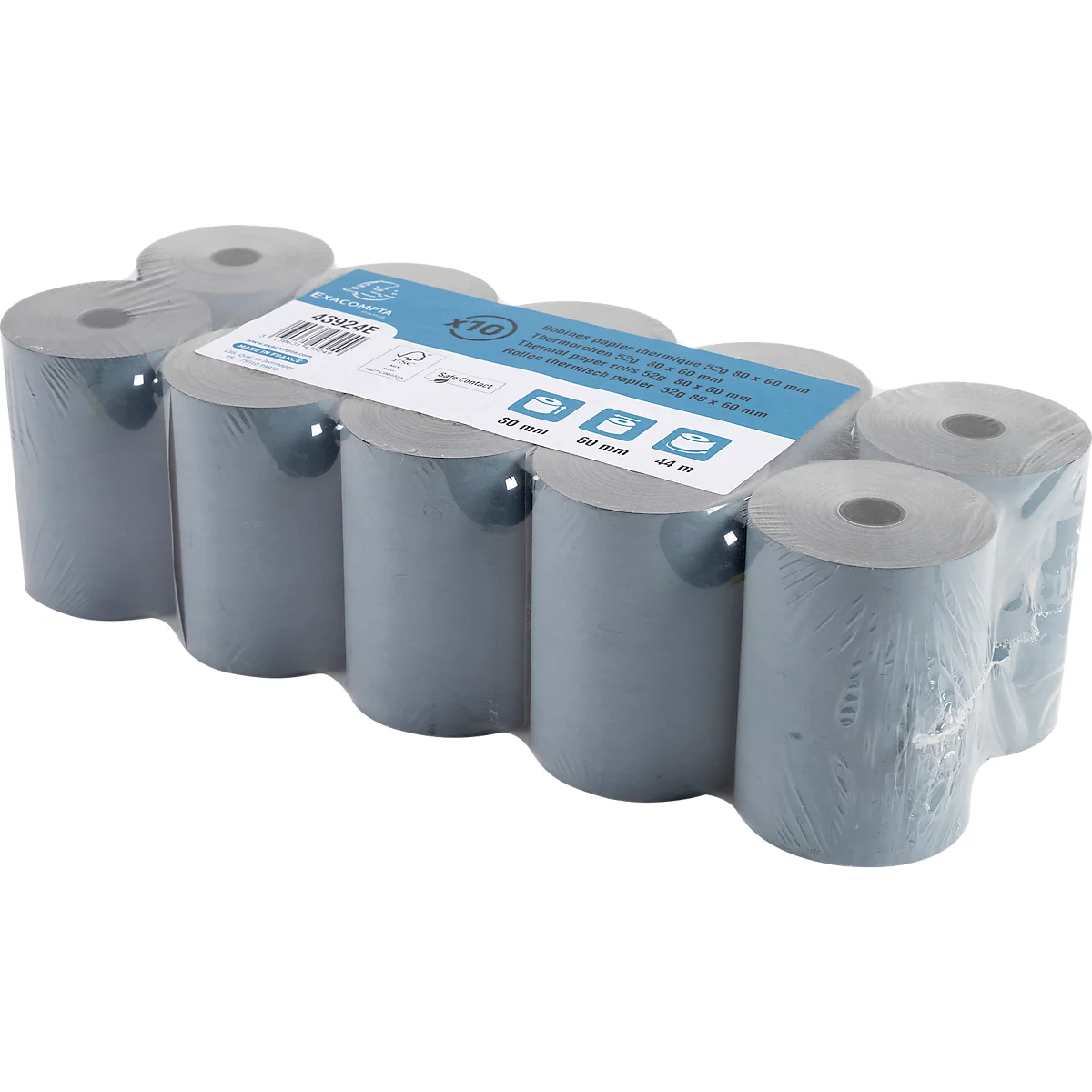 Thermische rol Safe Contact, 1-laags, 52 g/m², B 80 mm x L 44 m, Ø 60 mm, 10 rollen, blauwgrijs