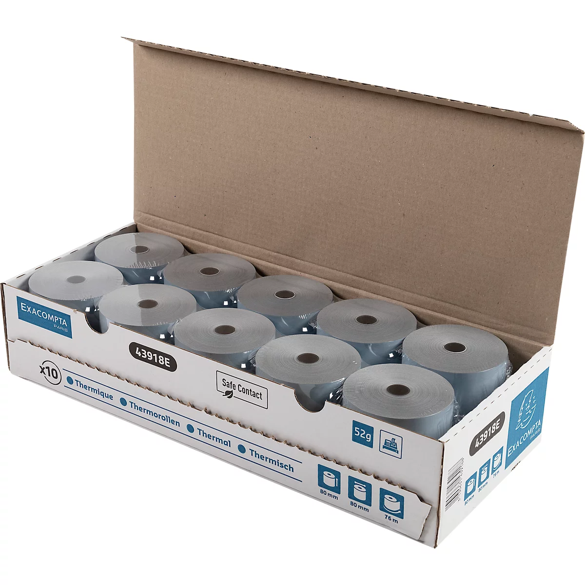 Thermische rol Safe Contact, 1-laags, 52 g/m², B 80 mm x L 76 m, Ø 80 mm, 10 rollen, blauwgrijs