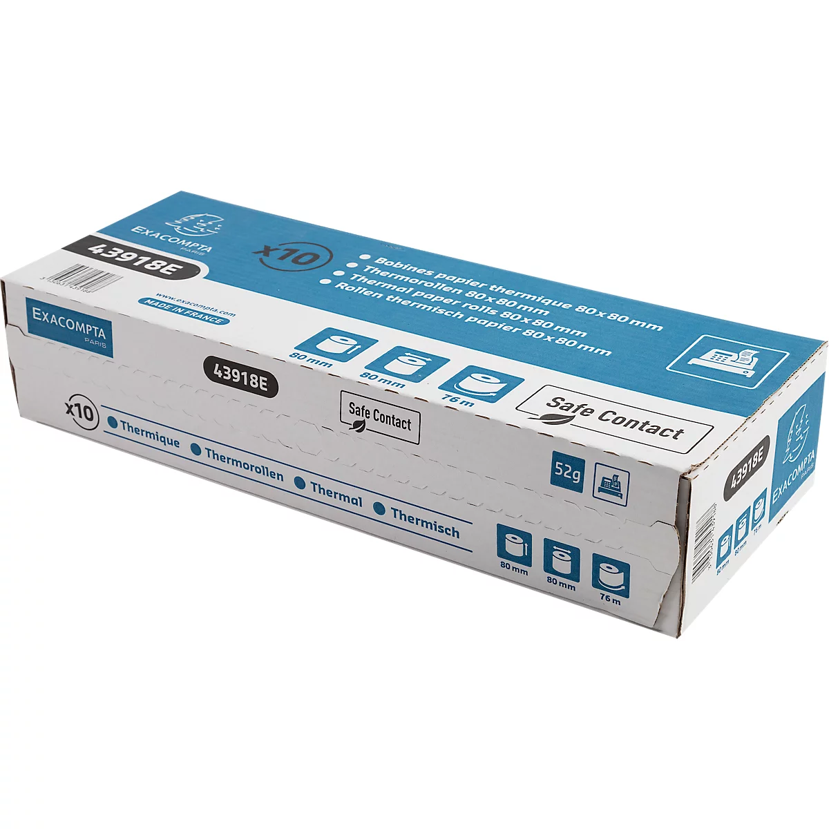 Thermische rol Safe Contact, 1-laags, 52 g/m², B 80 mm x L 76 m, Ø 80 mm, 10 rollen, blauwgrijs