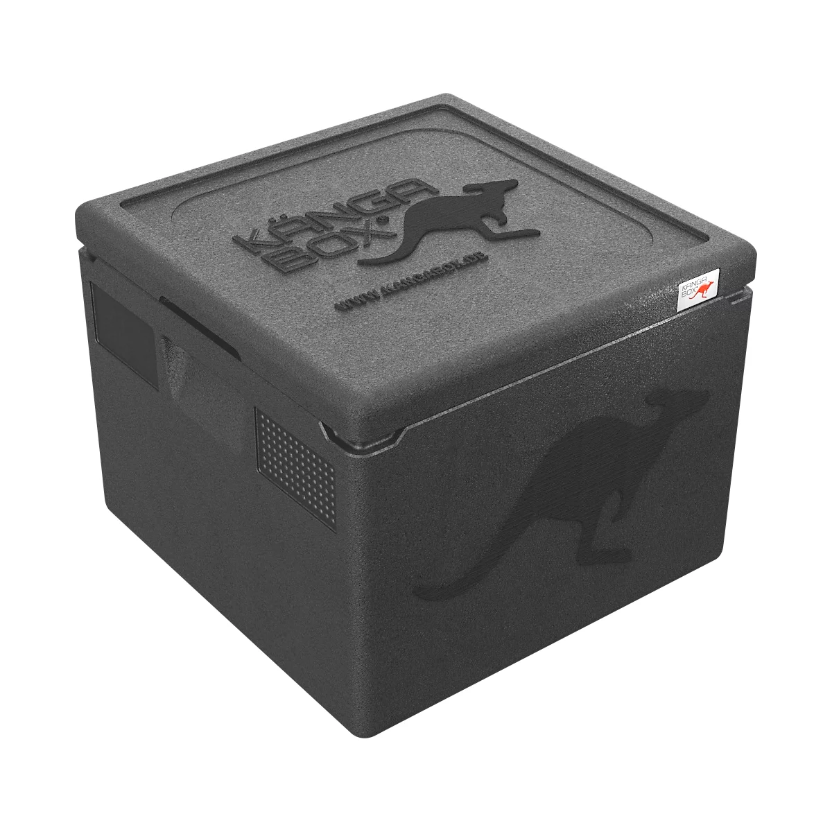 Thermobox Kängabox® Easy S, Volumen 21 l, Tragegriffe, stapelbar, mit Deckel, wiederverwendbar, L 410 x B 410 x H 240 mm, EPP, schwarz