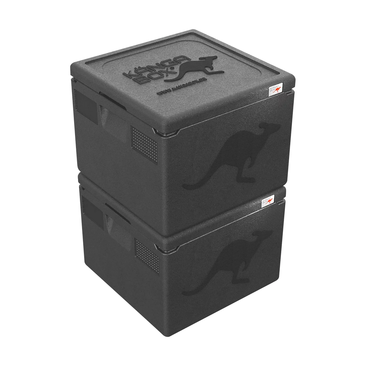 Thermobox Kängabox® Easy S, Volumen 21 l, Tragegriffe, stapelbar, mit Deckel, wiederverwendbar, L 410 x B 410 x H 240 mm, EPP, schwarz