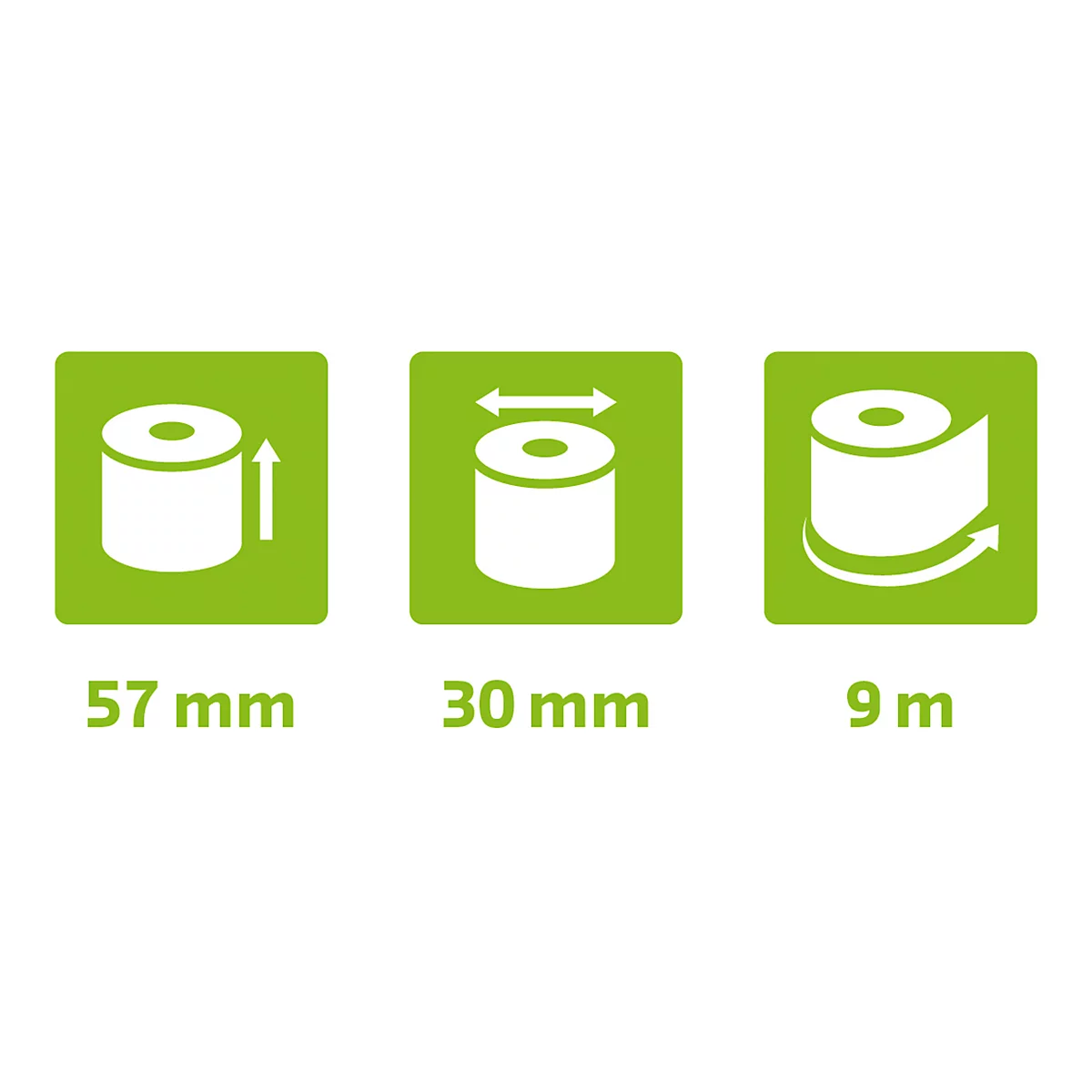 Thermorolle Exacompta, rückseitig bedruckt, 1-lagig, 55 g/m², L 9 m x B 57 mm, Ø 30 mm, 20 Rollen, weiß