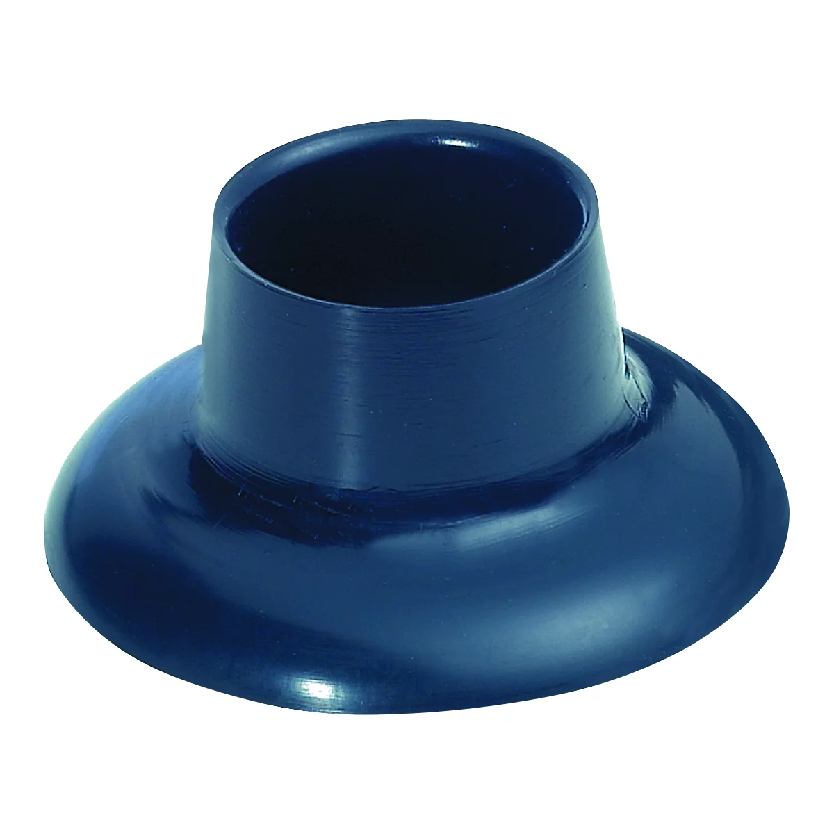 Blue, funnel-shaped plastic component with a flat, round base.