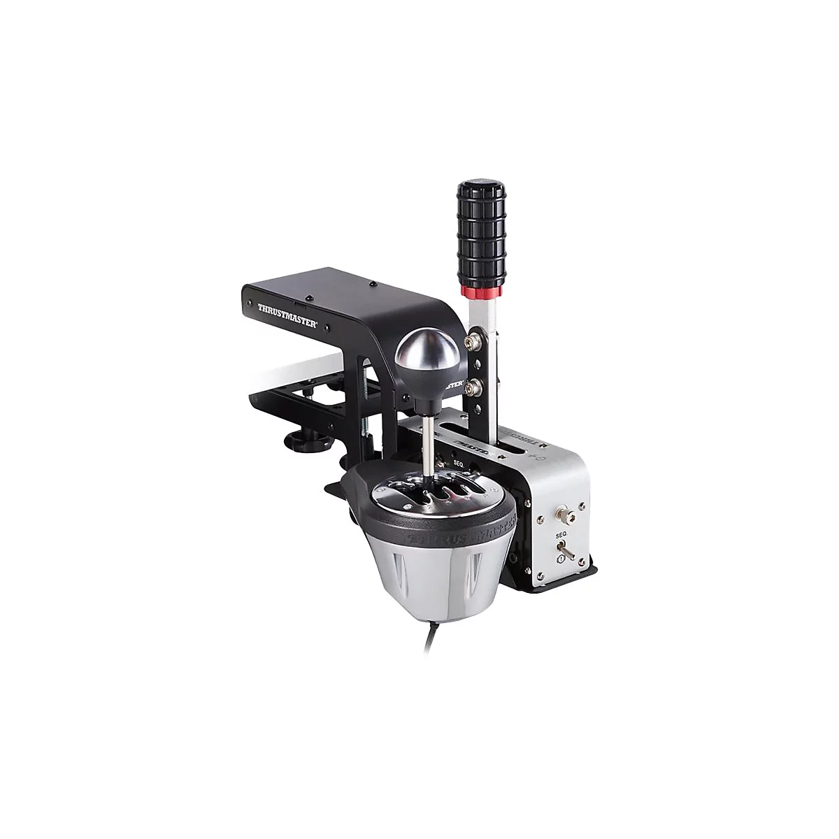 Thrustmaster TH8A Gaming-Schalthebel mit H-Schaltung und sequenziellem Modus vor weißem Hintergrund.