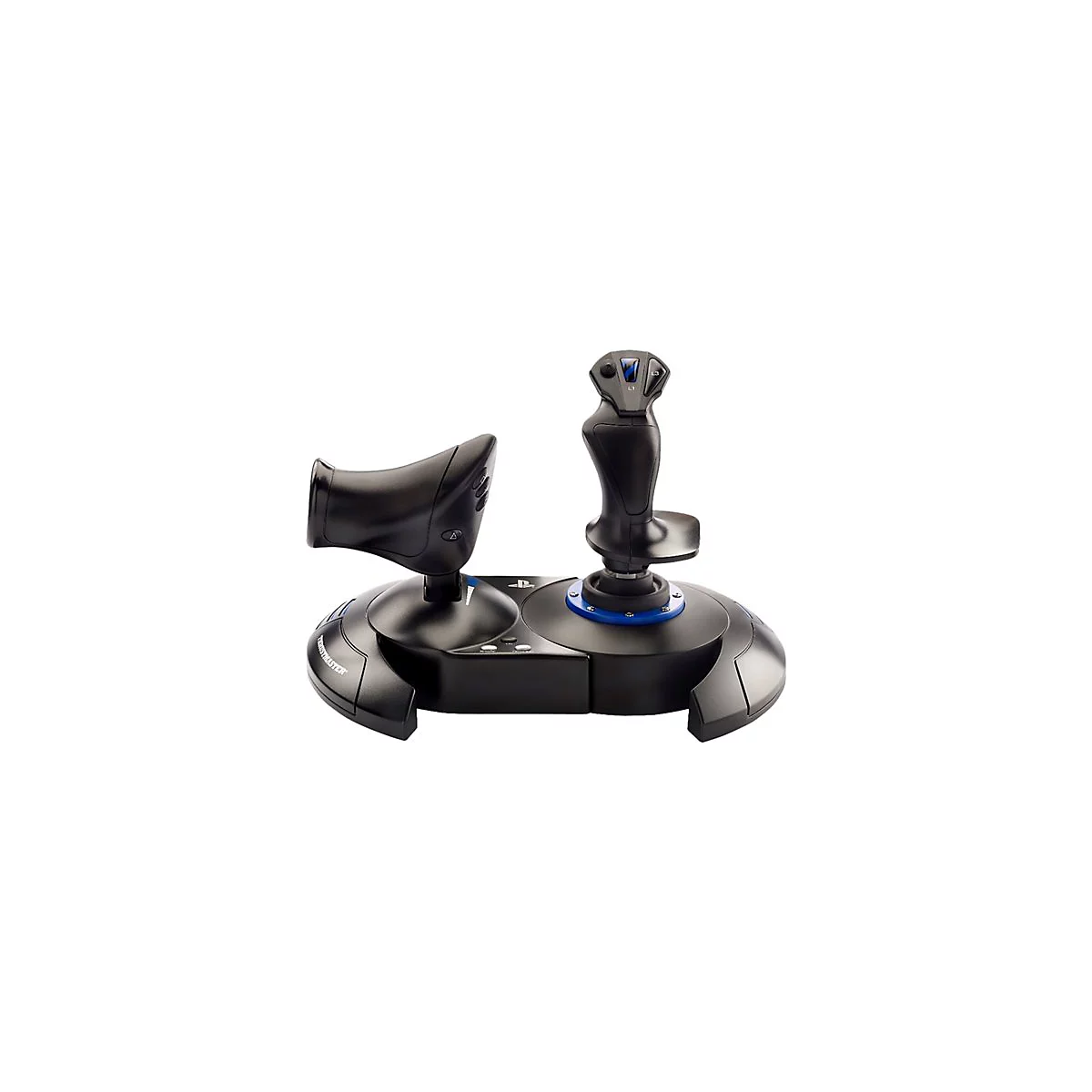 Schwarzer Joystick fÃ¼r Spielekonsolen. Zwei Griffe, einer fÃ¼r die linke und einer fÃ¼r die rechte Hand, montiert auf einer schwarzen Basis.
