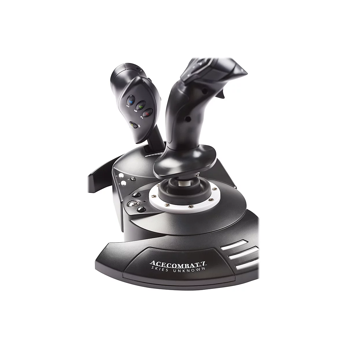 Schwarzer Gaming-Joystick für Ace Combat 7 mit Hebel und Tasten vor weißem Hintergrund.