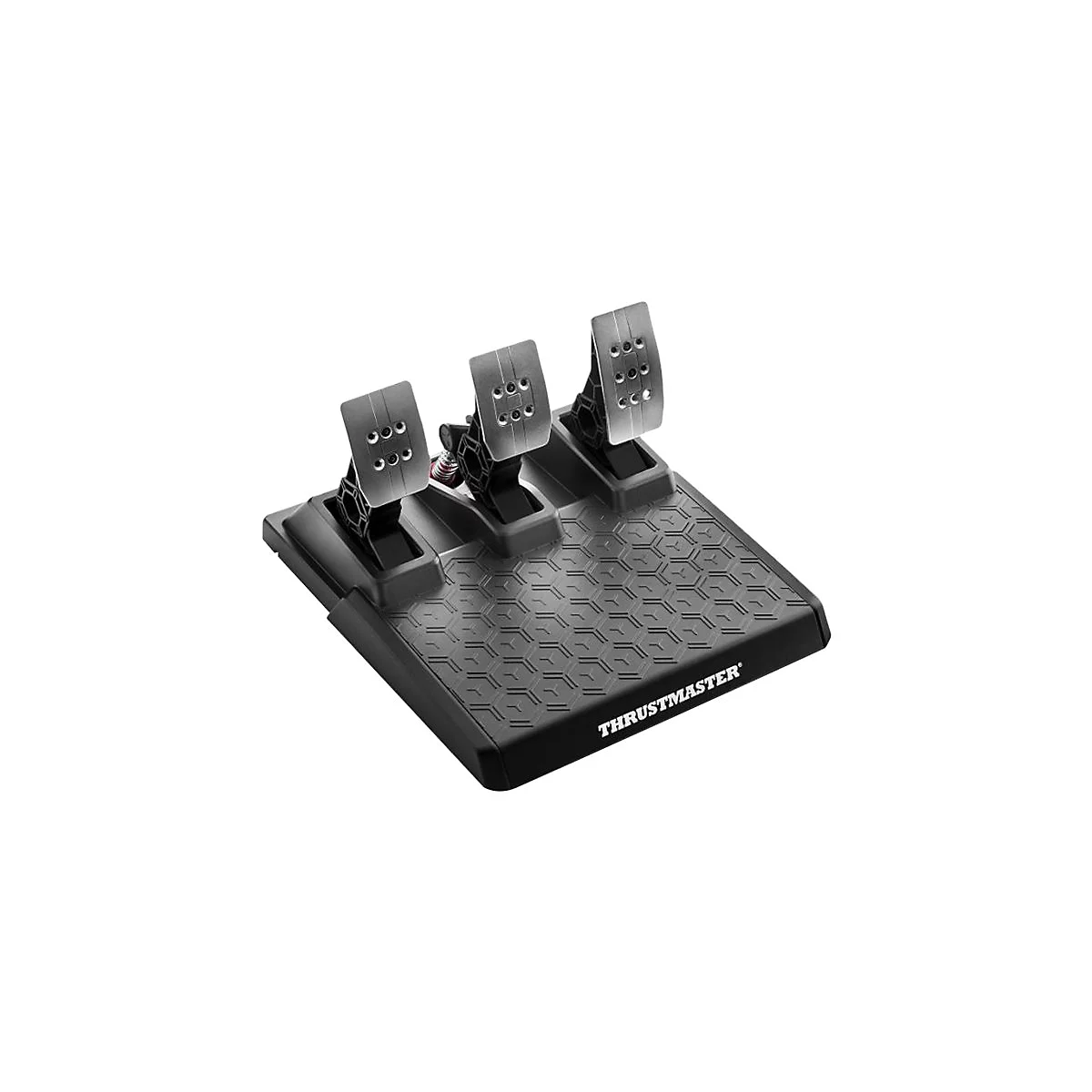 Dreifach-Pedal für Rennspiele, Metallpedale und Basis mit sechseckigem Muster.