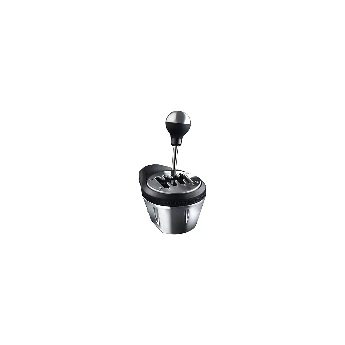 Thrustmaster Gangschaltung mit Metallknauf und H-Schaltschema auf hellem Hintergrund.
