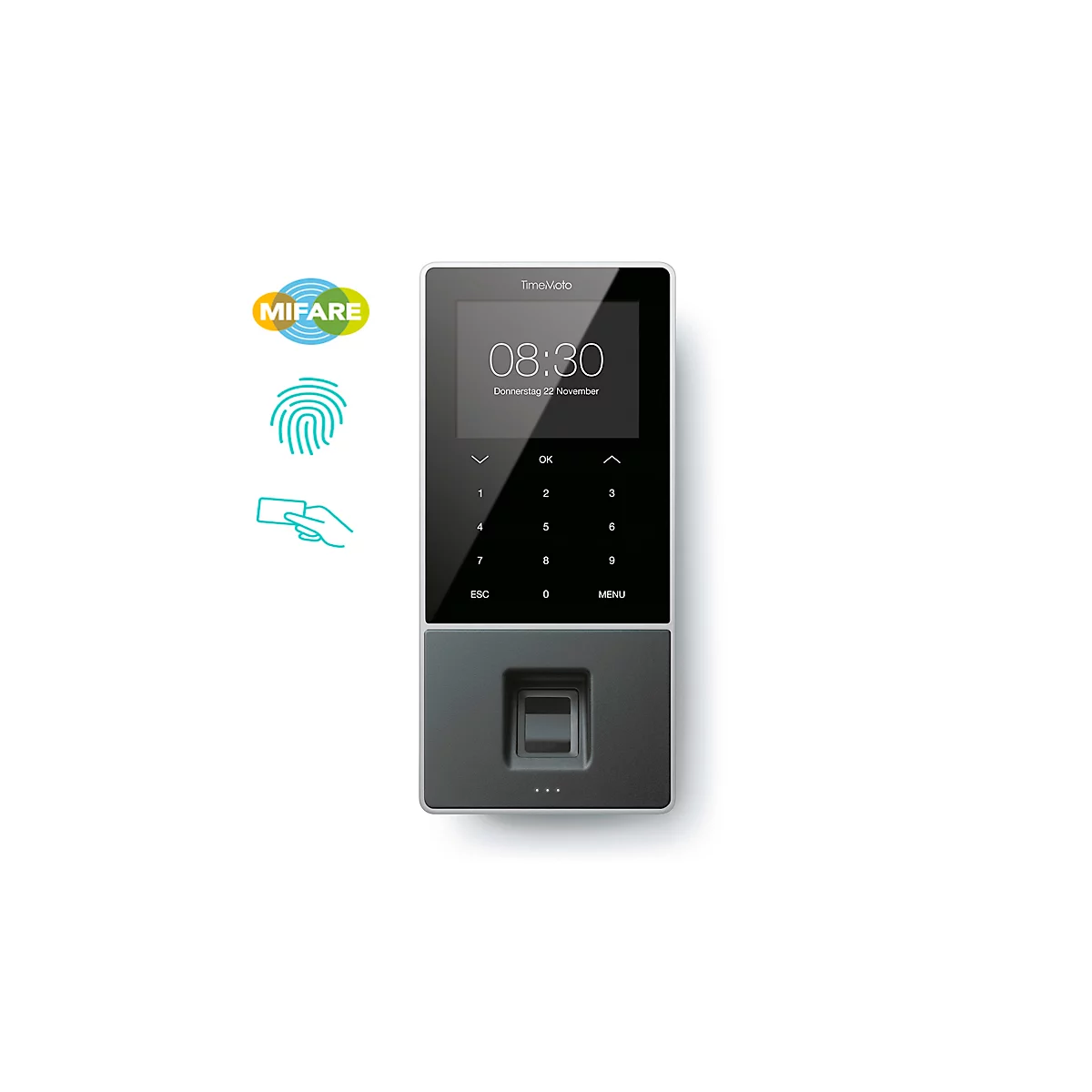 Tijdregistratiesysteem TimeMoto TM-818 SC - chipkaartlezer (RFID en MIFARE) en gezichtsherkenning - komplete aanbieding