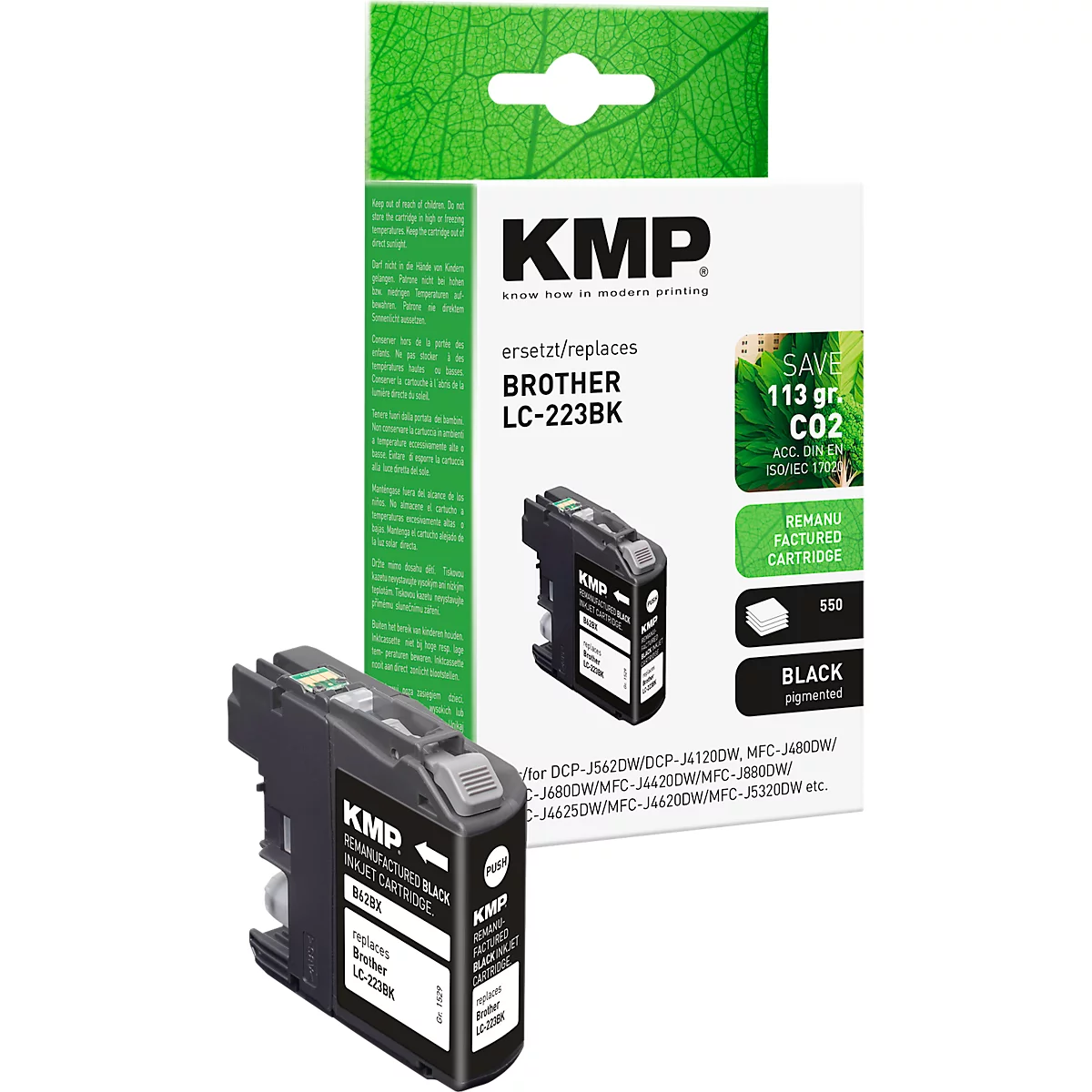 Tintenpatrone KMP, ersetzt Brother LC223BK (LC-223BK), bis 550 Seiten, Einzelpack, schwarz