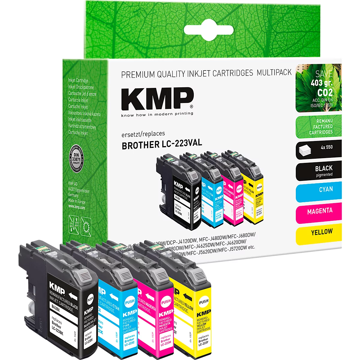 Tintenpatrone KMP, ersetzt Brother LC223VAL (LC-223VAL), bis 550 Seiten, Multipack, CMYK