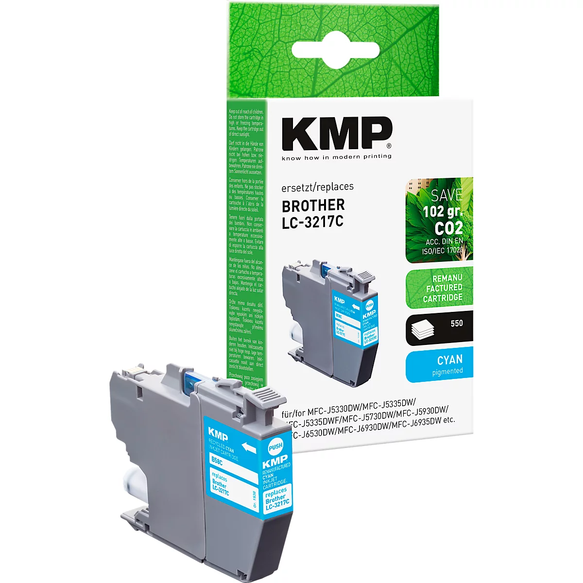 Tintenpatrone KMP, ersetzt Brother LC3217C (LC-3217C), bis 550 Seiten, Einzelpack, cyan