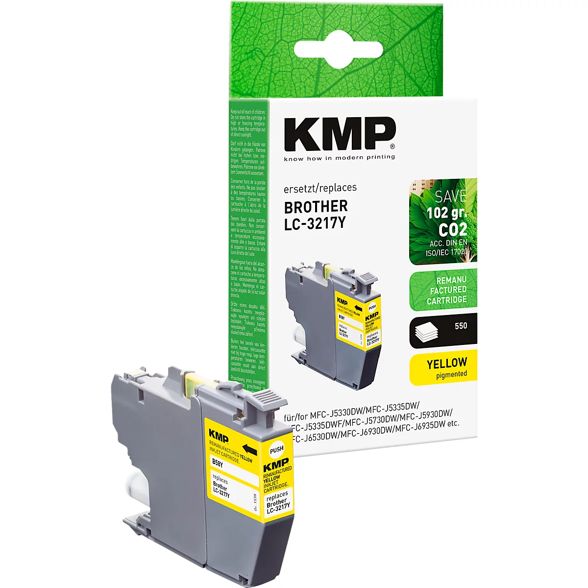 Tintenpatrone KMP, ersetzt Brother LC3217Y (LC-3217Y), bis 550 Seiten, Einzelpack, gelb