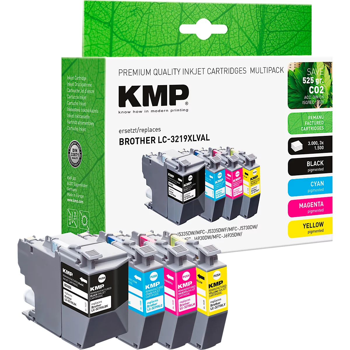 Tintenpatrone KMP, ersetzt Brother LC3219XL CMYK (LC-3219XL CMYK), bis 3000/1500 Seiten, Multipack, CYMK