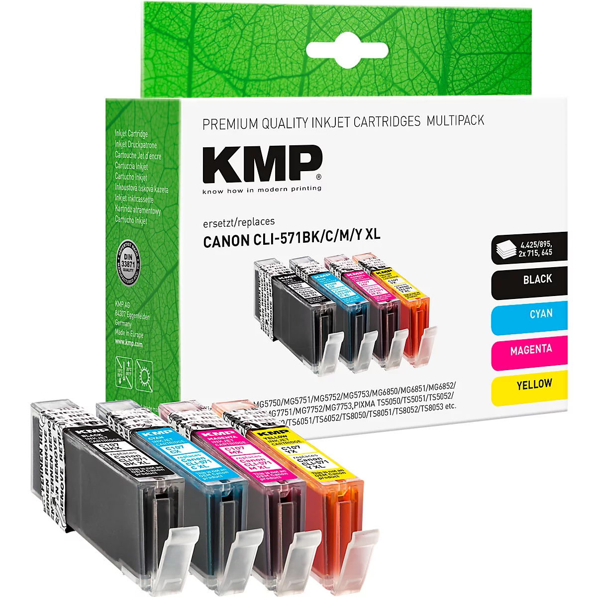 Tintenpatrone KMP, ersetzt Canon CLI-571XL (0332C005), bis 4425/715/645/715 Seiten, Multipack, CMYK