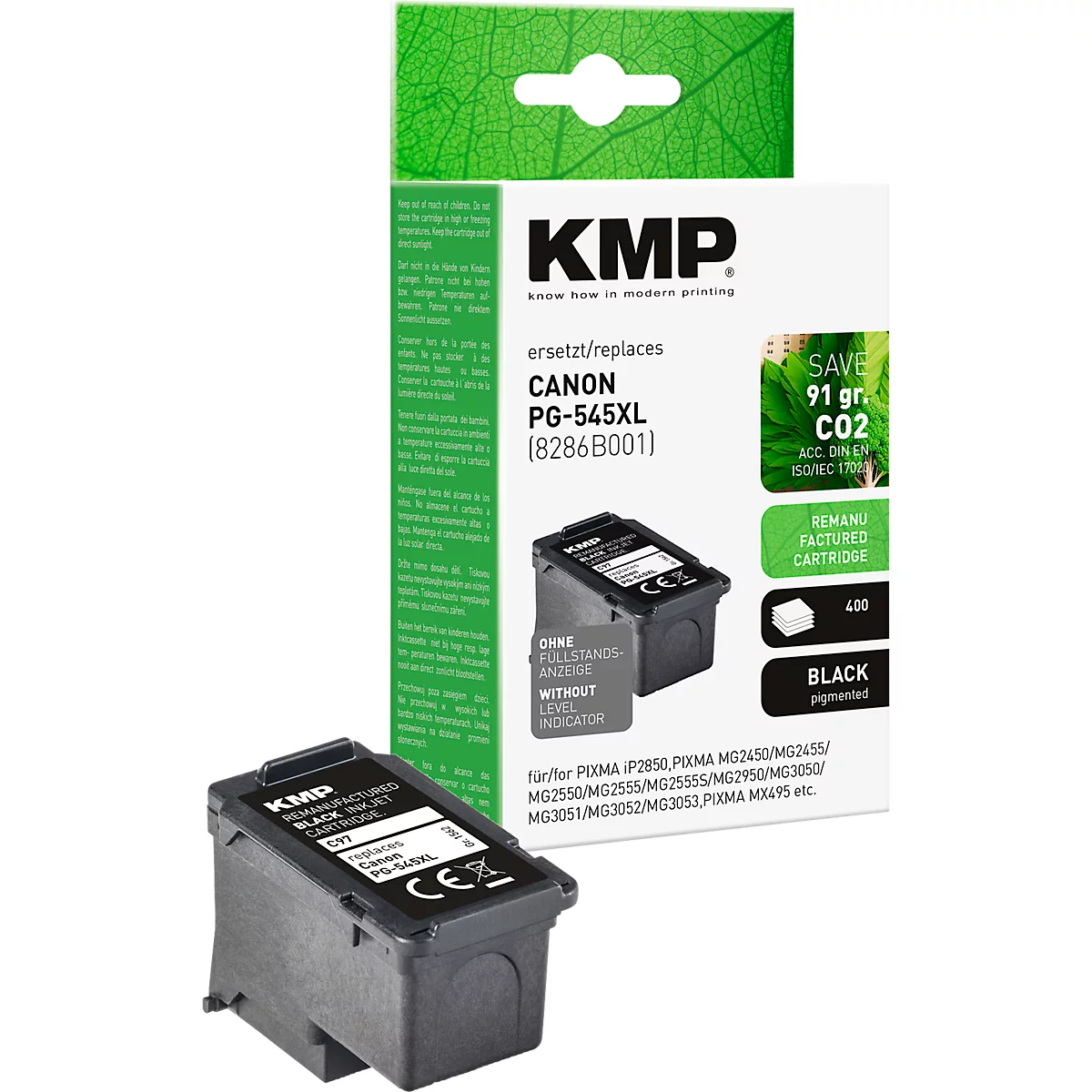 Tintenpatrone KMP, ersetzt Canon PG-545XL (8286B001), bis 400 Seiten, Einzelpack, schwarz-pigmentiert