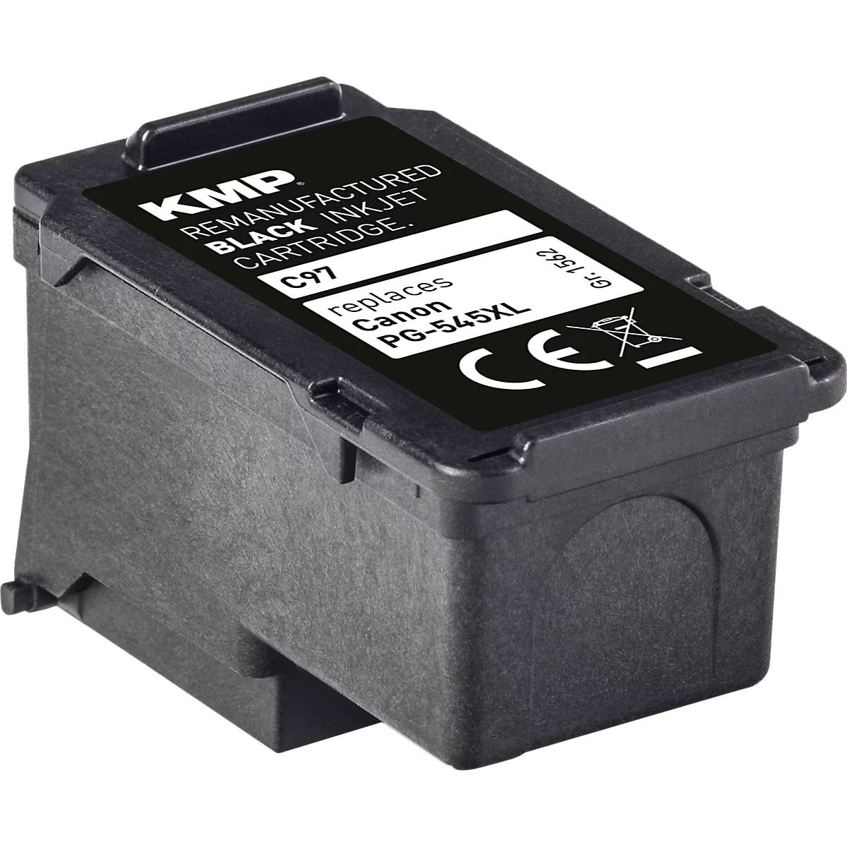 Schwarze KMP Druckerpatrone C97 als Ersatz für Canon PG-545XL vor weißem Hintergrund.