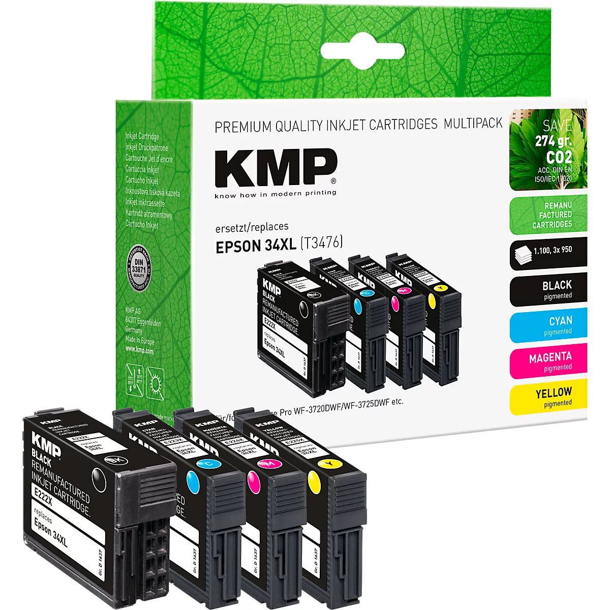 Tintenpatrone KMP, ersetzt Epson 34XL (T3476), bis 1100/950 Seiten, Multipack, CMYK