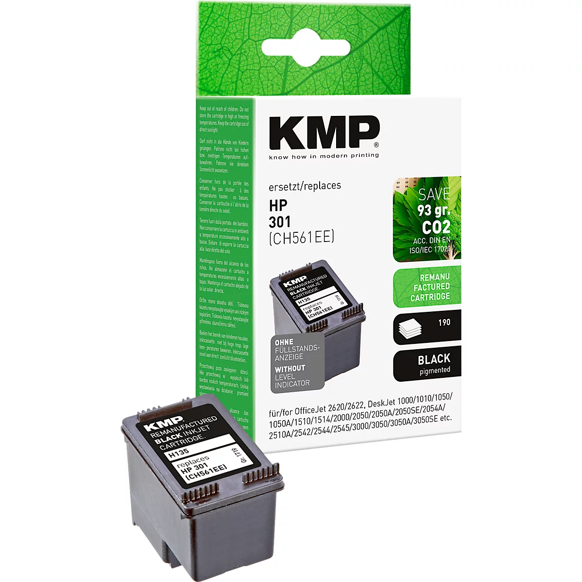 Tintenpatrone KMP, ersetzt HP 301 (CH561EE), bis 190 Seiten, Einzelpack, schwarz