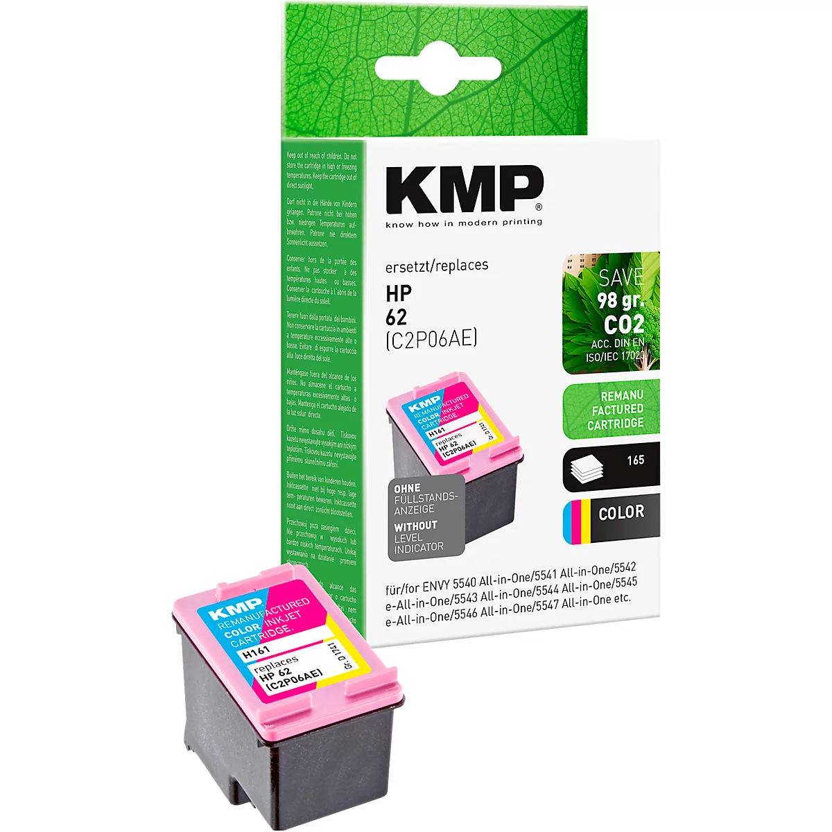 Tintenpatrone KMP, ersetzt HP 62 (C2P06AE) color, jeweils bis 165 Seiten, 3-farbig, CMY
