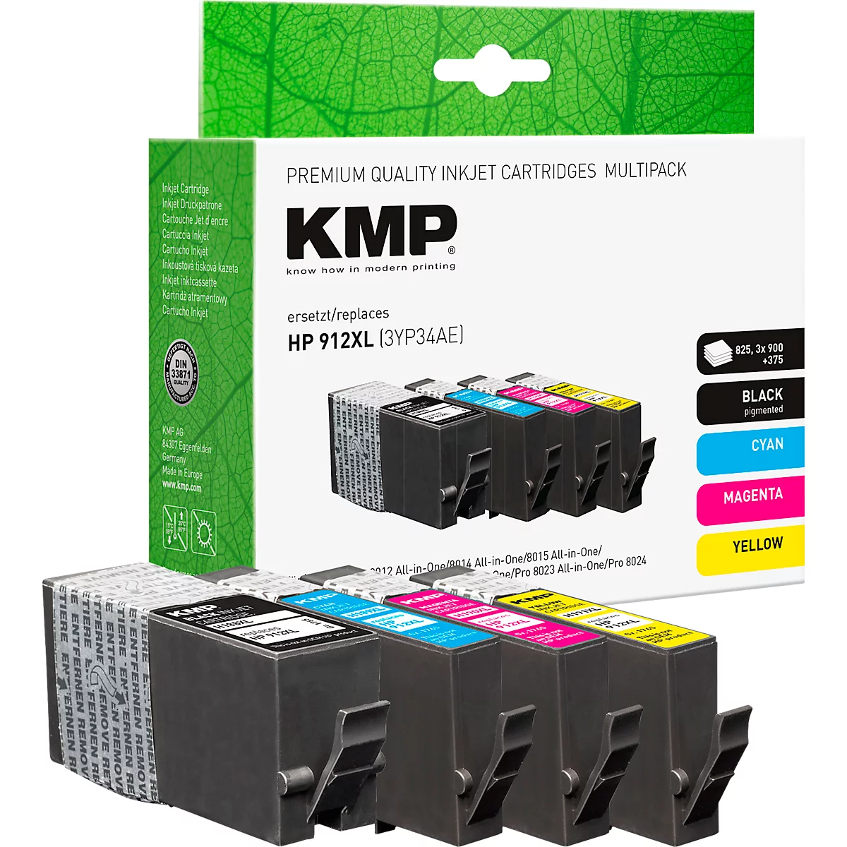 Tintenpatrone KMP, ersetzt HP 912XL (3YL83A), bis 1200/900 Seiten, Multipack, CMYK