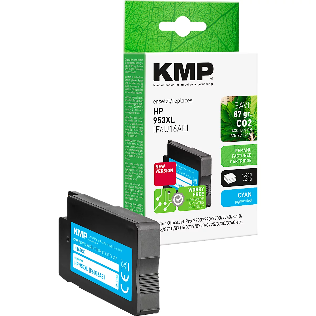 Tintenpatrone KMP, ersetzt HP 953XL (F6U16AE), bis 2000 Seiten, Einzelpack, cyan