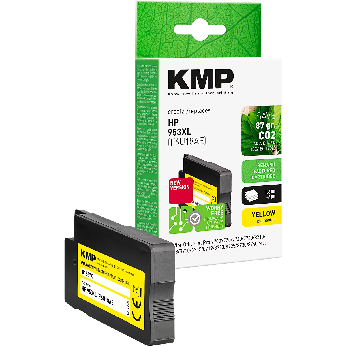 Tintenpatrone KMP, ersetzt HP 953XL (F6U18AE), bis 2000 Seiten, Einzelpack, gelb