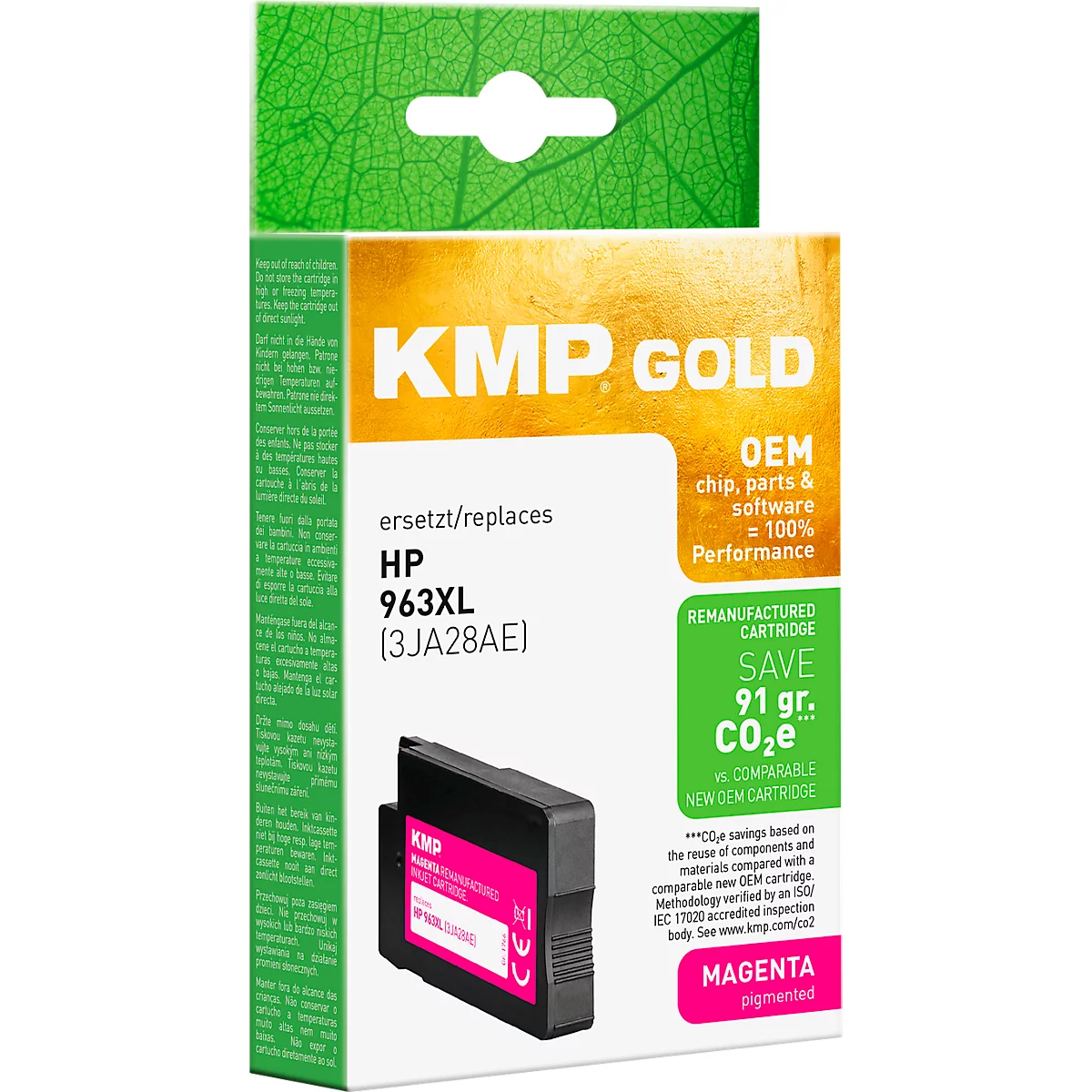 Verpackung der KMP Gold Druckerpatrone für HP 963XL Magenta auf weissem Hintergrund.