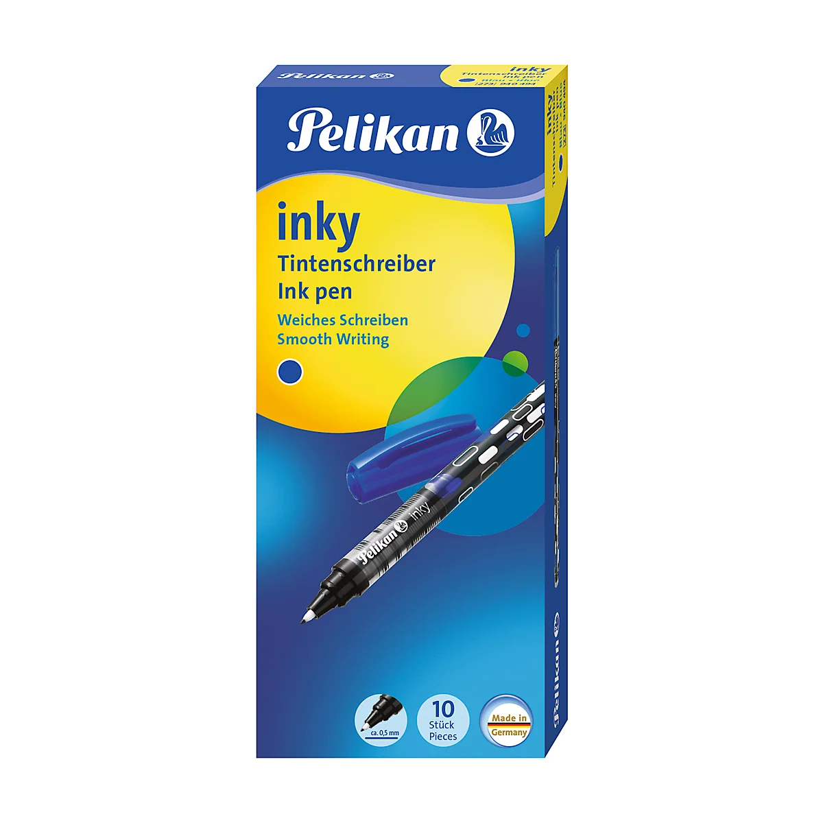 Tintenroller Pelikan Inky, blauschreibend, Strichbreite 0,5 mm, Tintenreglersystem & Sichtfenster, Kappenverschluss, Kunststoff, blau