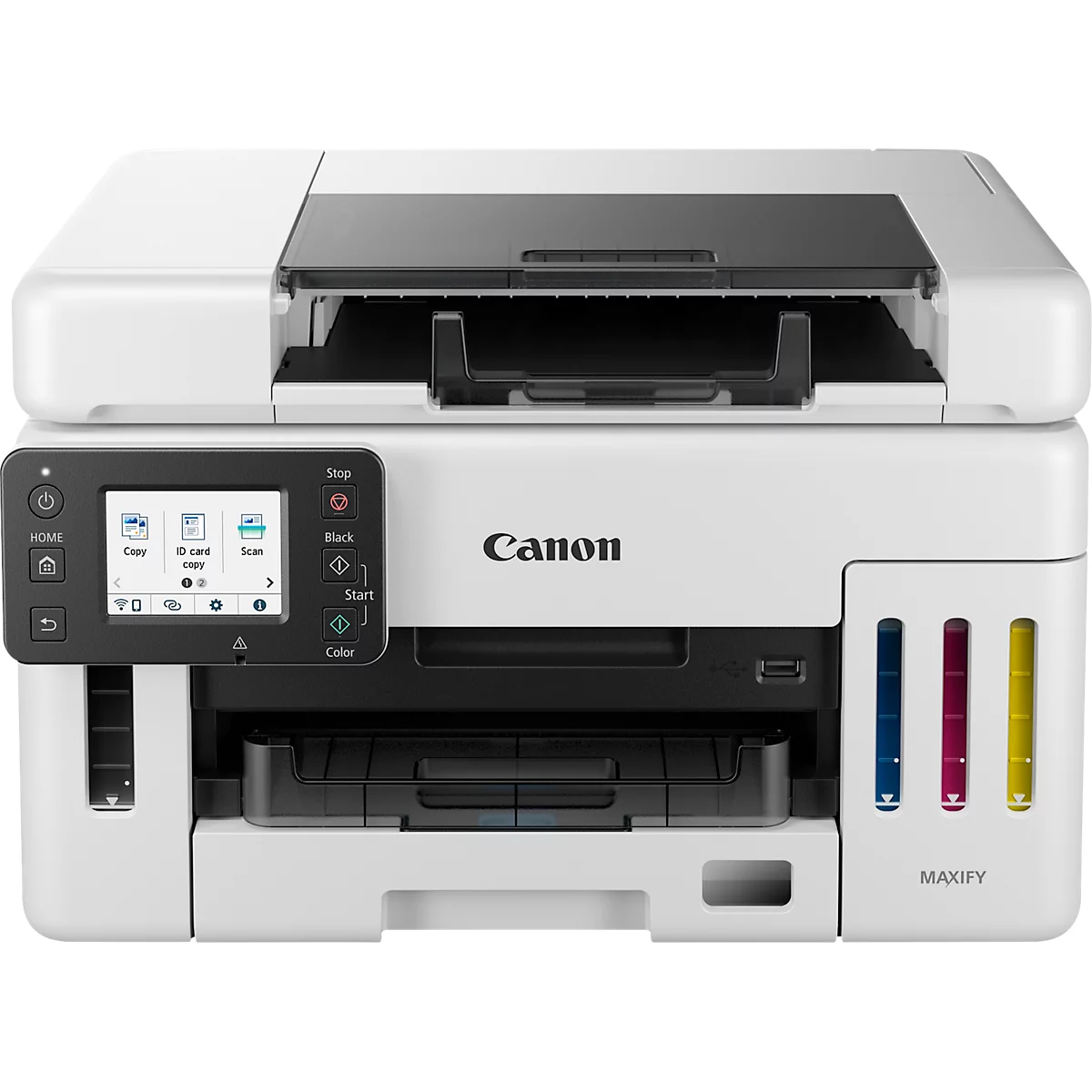 Tintenstrahl Multifunktionsdrucker Canon MAXIFY GX6550, 3-in-1, USB/WLAN, Auto-Duplex/Mobildruck/Cloud, bis A4, schwarz-weiss, inkl. CMYK-Tintenflaschen