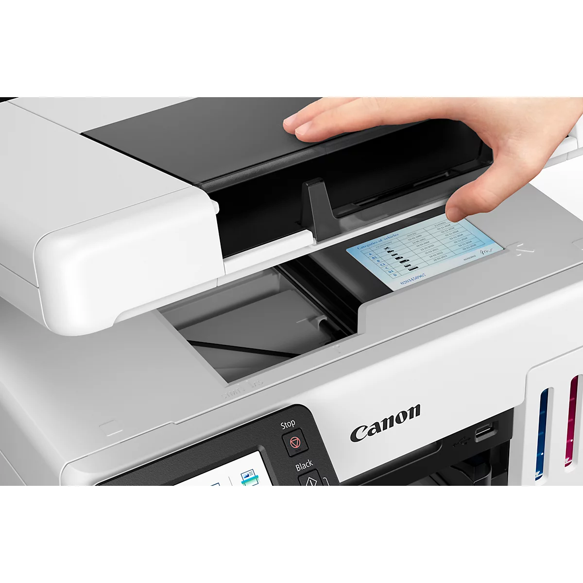 Tintenstrahl Multifunktionsdrucker Canon MAXIFY GX6550, 3-in-1, USB/WLAN, Auto-Duplex/Mobildruck/Cloud, bis A4, schwarz-weiss, inkl. CMYK-Tintenflaschen