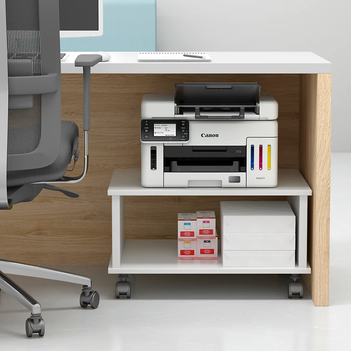 Tintenstrahl Multifunktionsdrucker Canon MAXIFY GX6550, 3-in-1, USB/WLAN, Auto-Duplex/Mobildruck/Cloud, bis A4, schwarz-weiss, inkl. CMYK-Tintenflaschen